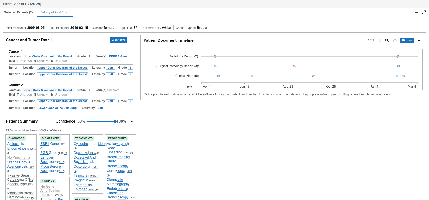 The embedded patient view with Cancer and Tumor Detail, Patient Summary, and the document timeline